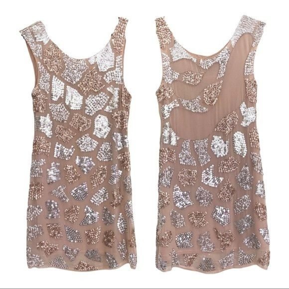 Alice + Olivia Dresses & Skirts - ALICE+OLIVIA Beaded Sequins Embellished 100% Silk Mini Cocktail dress Sz 2 EUC
